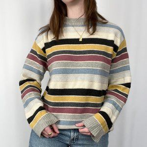 Stunning Vintage Wool Striped Knit Oversized Crew Neck Sweater Fair Isle Nordic